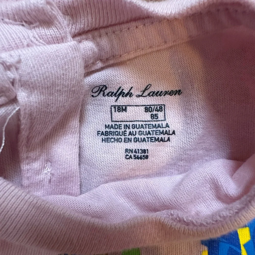 Ralph Lauren 18 Month Girl’s Shirt Polo Logo With Bear Pale Pink 3 Buttons Back